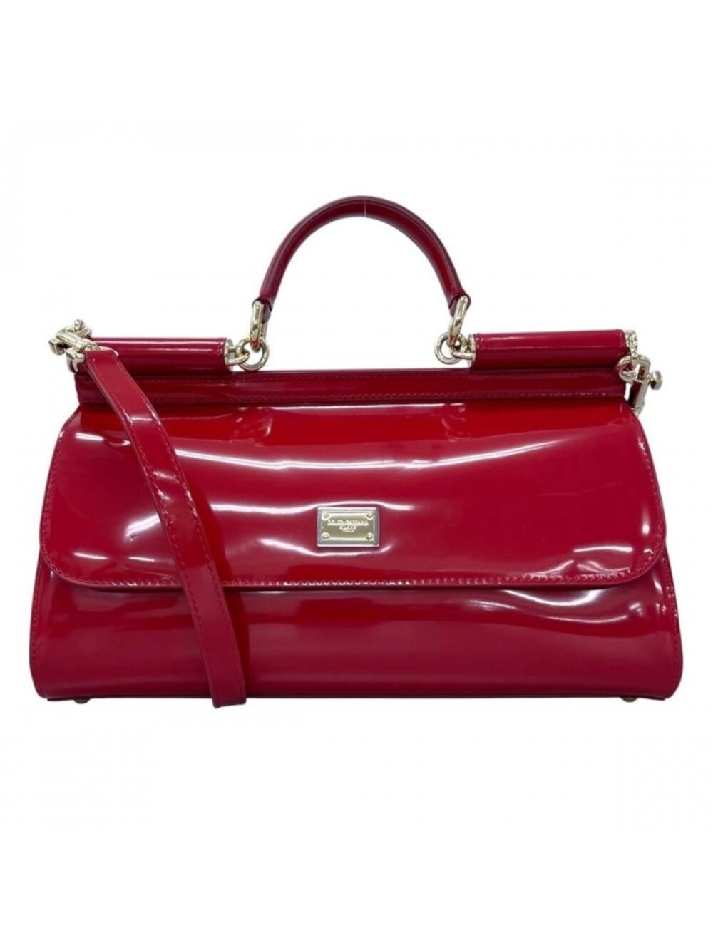 Dolce & Gabbana 2-Way Sicily Shoulder Bag Crossbody & Patent Leather Red Gold